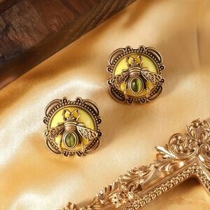 Gold & Yellow Bee Stud Earrings Vintage-Inspired Statement NWT